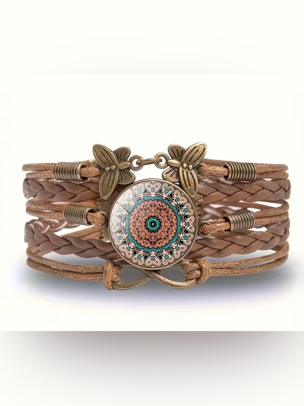 Western Bohemian Mandala Multi-Strand PU Leather Bracelet - Brown & Turquoise